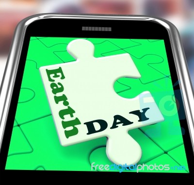 Earth Day Smartphone Means Eco Friendly And Green Stock Image