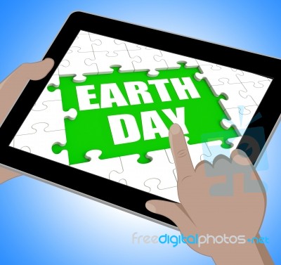 Earth Day Tablet Shows Conservation And Environmental Protection… Stock Image