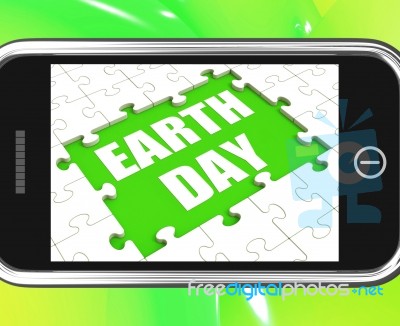 Earth Day Tablet Shows Environmentally Friendly Sustainable And Stock Image