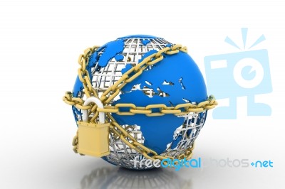 Earth Globe Close In Chain And Padlock Stock Image