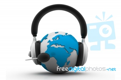 Earth Globe With Headphones Stock Image