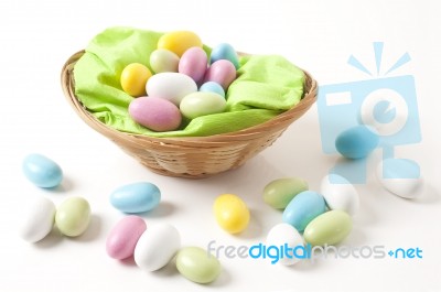 Easter, Basket With Almonds Stock Photo