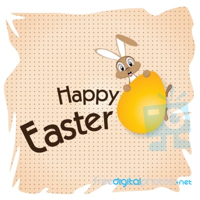 Easter Bunny With Big Gold Egg On A White Paper. Happy Easter Day Stock Image