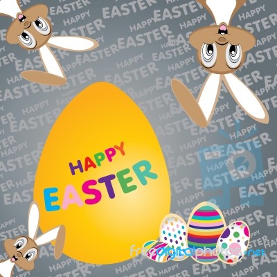 Easter Bunny With Big Yellow Egg On A Colorful Background. Happy Easter Day Stock Image