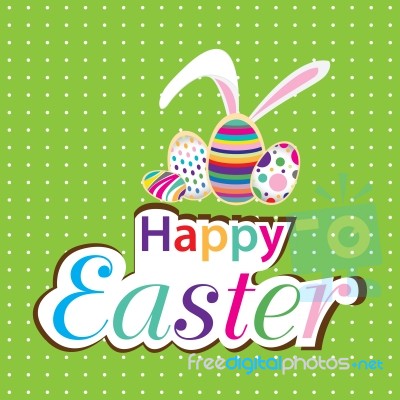 Easter Bunny With Colorful Egg. Little Gift At Easter. Easter Day On Green Background Stock Image