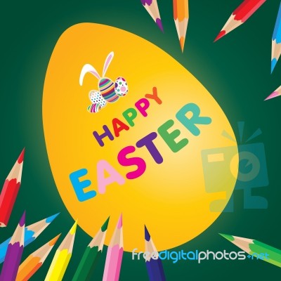 Easter Day  For Egg With Pencil Sketch On Design. Yellow Egg On Green Background Stock Image