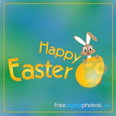 Easter Day With Bunny On A Colorful Background. Happy Easter Day With Big Gold Egg Stock Image