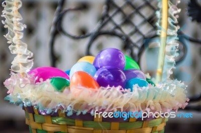 Easter Eggs Basket Stock Photo