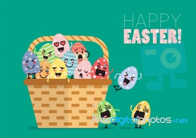 Easter Eggs Character In Basket Stock Image