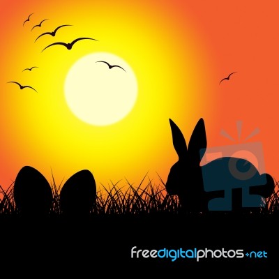 Easter Eggs Indicates Bunny Rabbit And Copy Stock Image