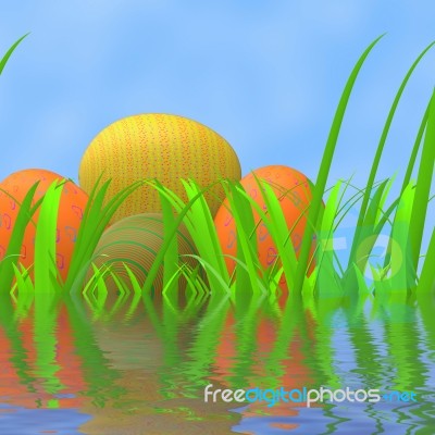 Easter Eggs Indicates Green Grassland And Field Stock Image