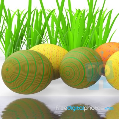 Easter Eggs Means Green Grass And Environment Stock Image