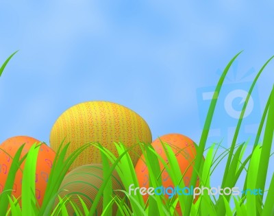 Easter Eggs Means Green Grass And Pasture Stock Image