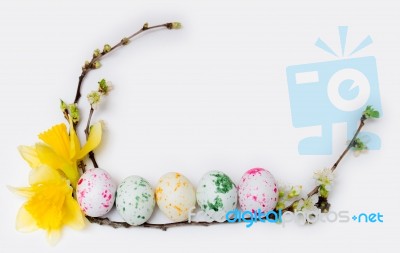 Easter Eggs On A Branch Stock Photo