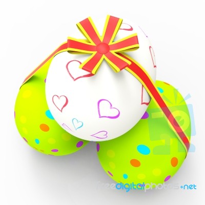 Easter Eggs Represents Gift Ribbon And Bow Stock Image