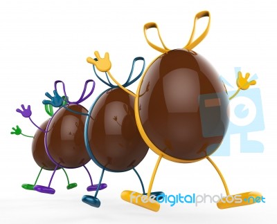 Easter Eggs Shows Gift Bow And Chocolate Stock Image