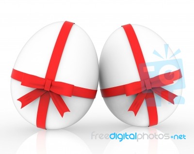 Easter Eggs Shows Gift Ribbon And Bow Stock Image