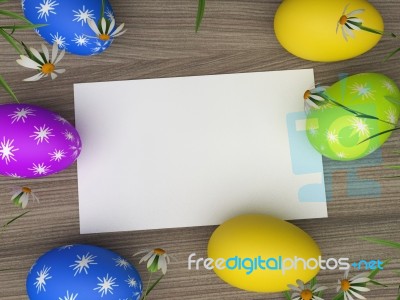 Easter Eggs Shows Gift Tag And Blank Stock Image