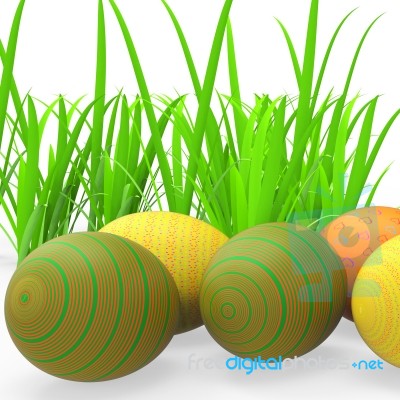 Easter Eggs Shows Green Grass And Grassland Stock Image