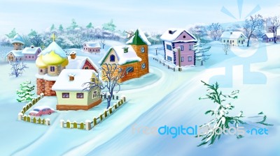 Eastern  Europe Traditional Village In Snowy Winter Stock Image