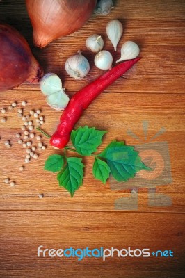 Eastern Spice Herb On Top Wood Table Stock Photo