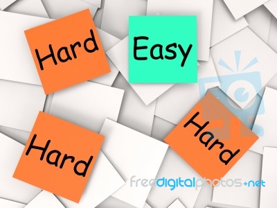 Easy Hard Post-it Notes Mean Simple Or Tough Stock Image