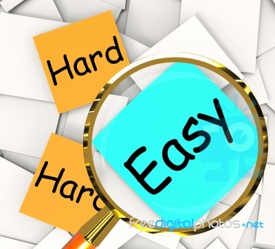 Easy Hard Post-it Papers Mean Ease Or Difficulty Stock Image