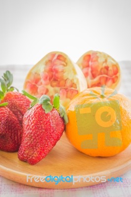 Easy Meal Mix Fruit On Wooden Plate Stock Photo