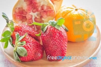 Easy Meal Mix Fruit On Wooden Plate Stock Photo