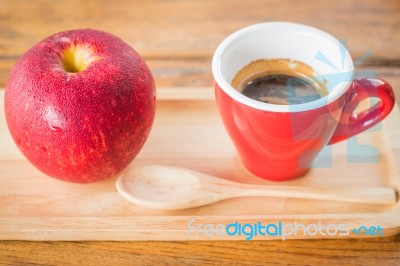 Easy Meal With Red Apple And Coffee Stock Photo