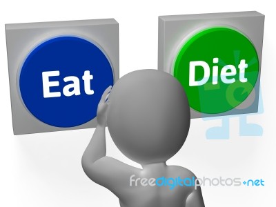 Eat Diet Buttons Show Losing Weight Or Eating Stock Image