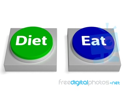 Eat Diet Buttons Shows Eating And Dieting Stock Image