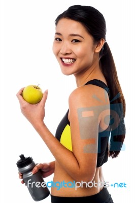 Eat Healthy, Stay Fit. Smiling Chinese Girl Stock Photo