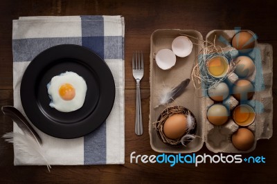 Eating Fried Eggs Flat Lay Still Life Rustic With Food Stylish Stock Photo