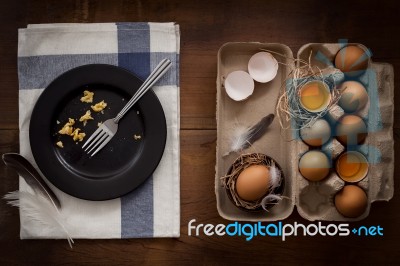 Eating Scrambled Eggs Flat Lay Still Life Rustic With Food Stylish Stock Photo