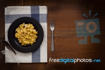 Eating Scrambled Eggs Flat Lay Still Life Rustic With Food Stylish Stock Photo