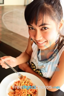 Eating Spaghetti Stock Photo