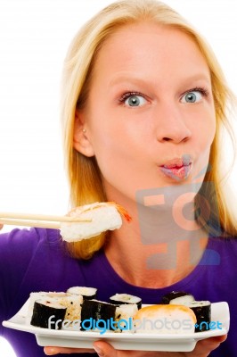 Eating Sushi Stock Photo