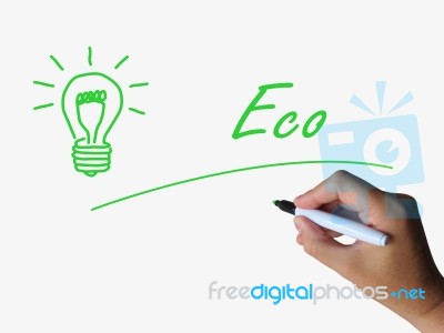 Eco And Lightbulb Refer To Energy Efficiency And Ecology Stock Image