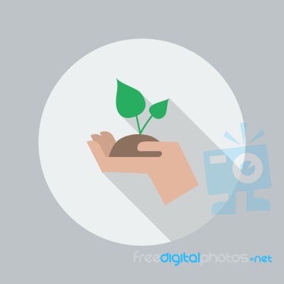 Eco Flat Icon. Hand Holding Plant Stock Image