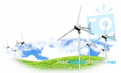 Eco Power, Wind Turbines Generating Electricity Stock Photo