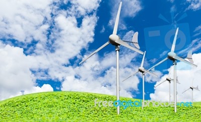 Eco Power, Wind Turbines Generating Electricity Stock Photo