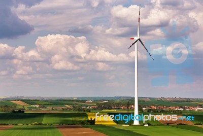 Eco Power. Wind Turbines Generating Electricity Stock Photo