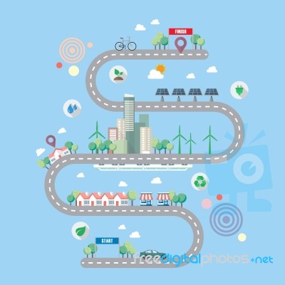 Ecology City With Town Road Infographic Stock Image