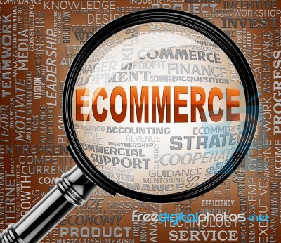 Ecommerce Magnifier Represents Online Business And Biz Stock Image