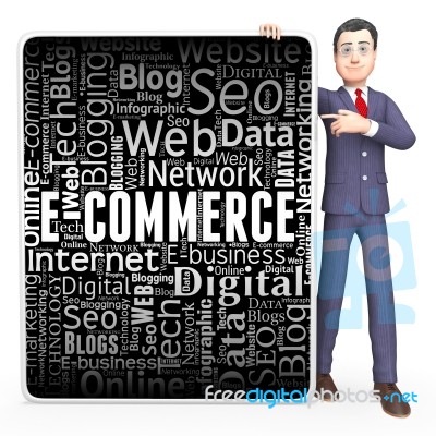 Ecommerce Sign Represents Online Business And Biz 3d Rendering Stock Image