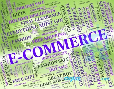 Ecommerce Word Indicating Selling Biz And Online Stock Image