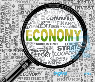 Economy Magnifier Shows Macro Economics 3d Rendering Stock Image