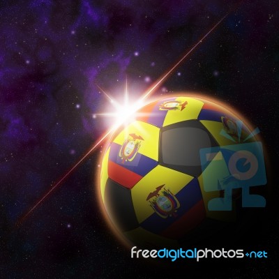 Ecuador Flag On 3d Football With Rising Sun Illustration Stock Image