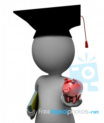 Education Savings Shows Piggy Bank And Rich 3d Rendering Stock Image